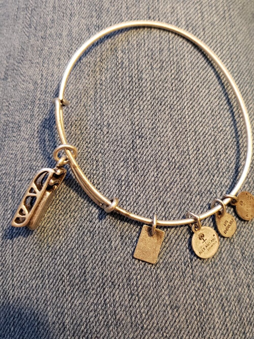 ALEX And ANI Team U.S.A Sled Charm Bracelet Silver Bangle